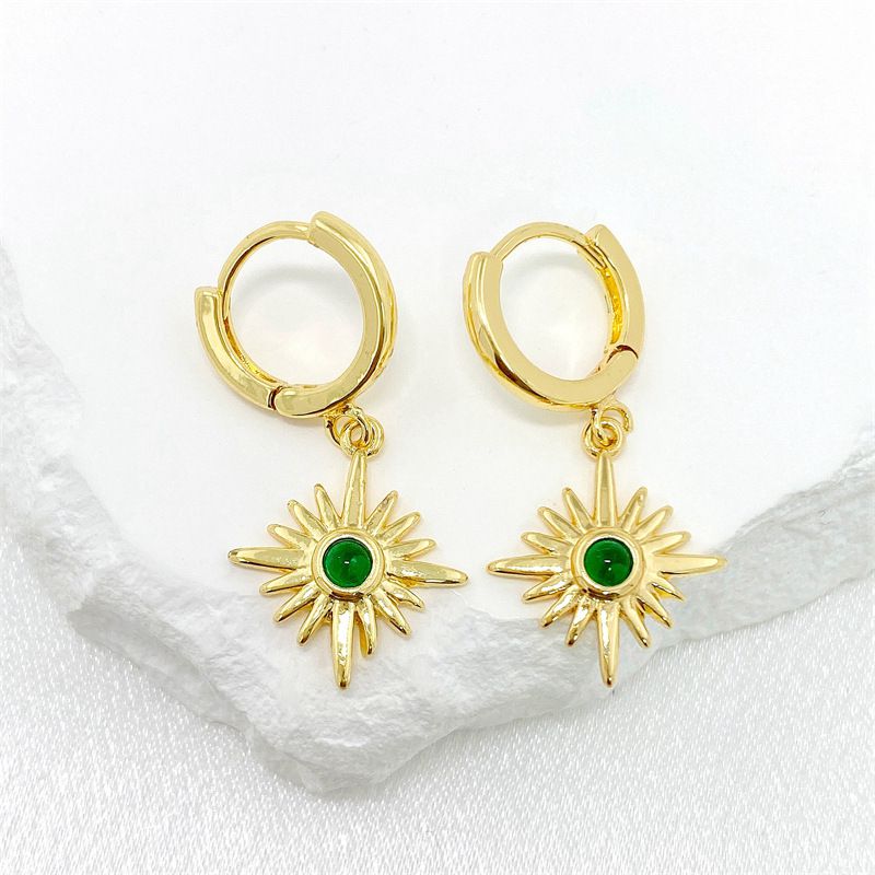 Fashion Gold Gold-plated Copper Eight-pointed Star Hoop Earrings