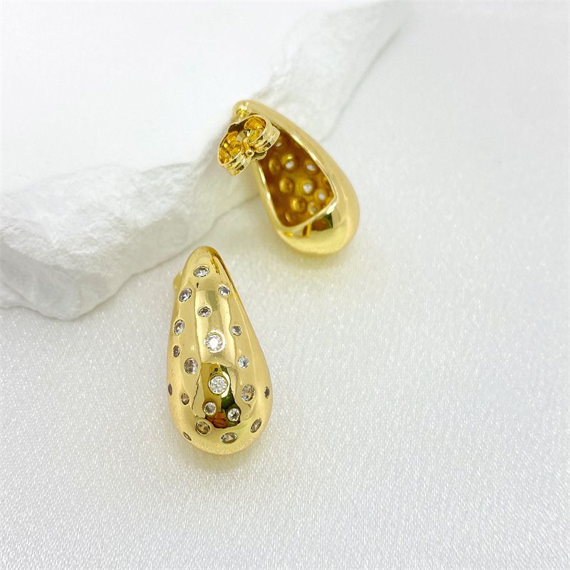 Fashion Gold Copper Inlaid Zirconium Drop Earrings