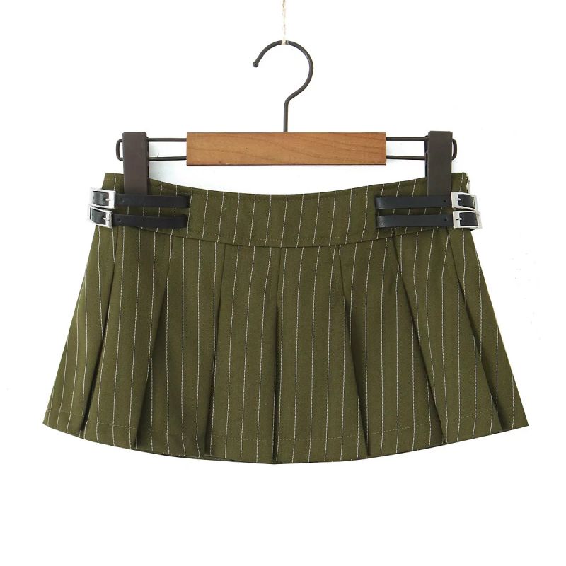 Fashion Green Cotton Striped Skirt