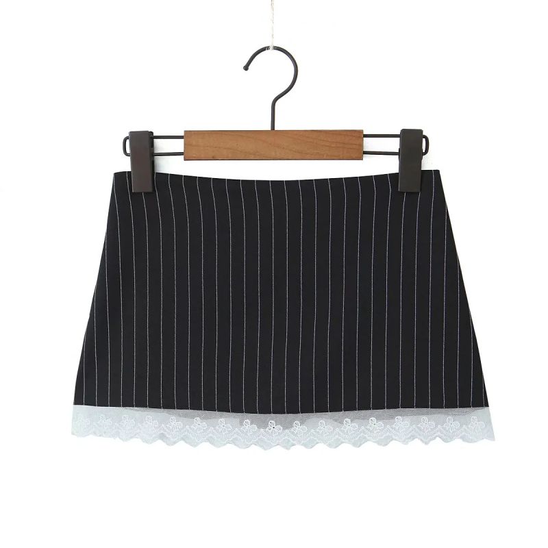Fashion Black Cotton Striped Skirt