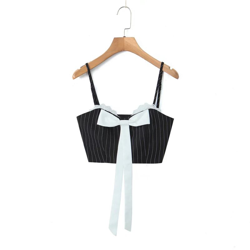 Fashion Black Cotton Striped Bow Suspender Belt
