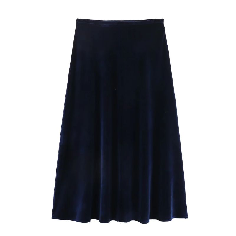 Fashion Blue Velvet Pleated Skirt