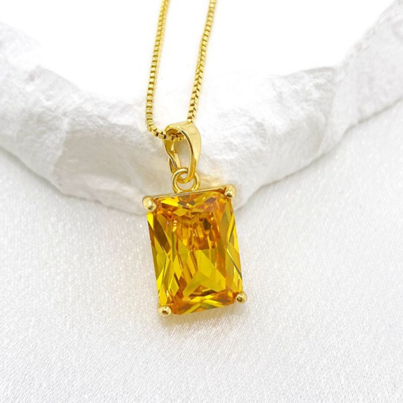 Fashion Yellow Gold Plated Copper Square Necklace With Diamonds