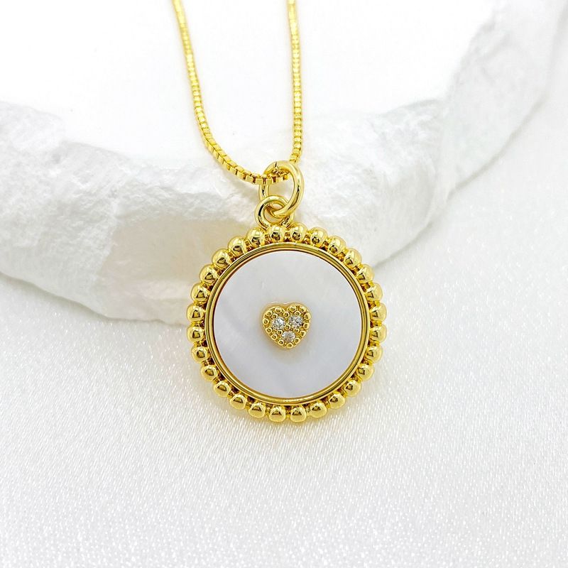 Fashion 1# Gold-plated Copper And Diamond Love Round Necklace