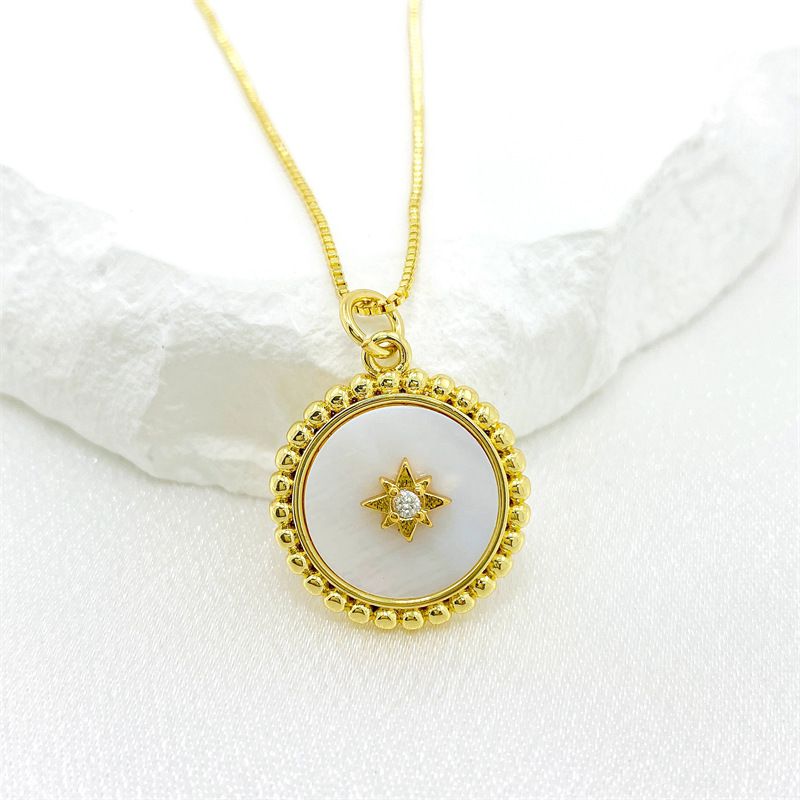 Fashion 7# Gold Plated Copper Star Round Necklace With Diamonds