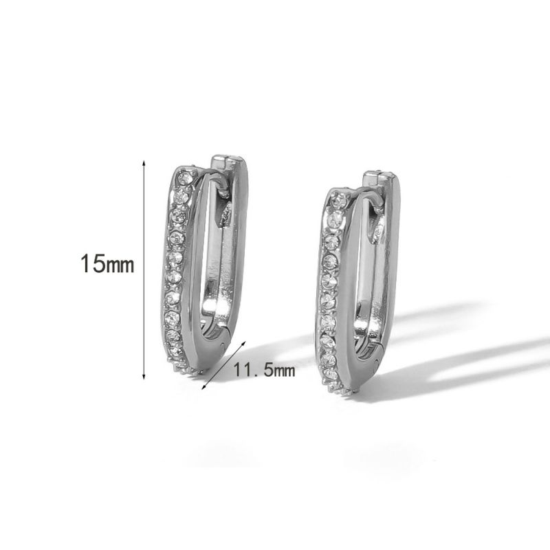 Fashion 3# Stainless Steel Diamond Oval Earrings