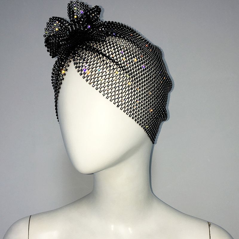 Fashion Style One Black Fishnet Rhinestone Braided Hair Hat