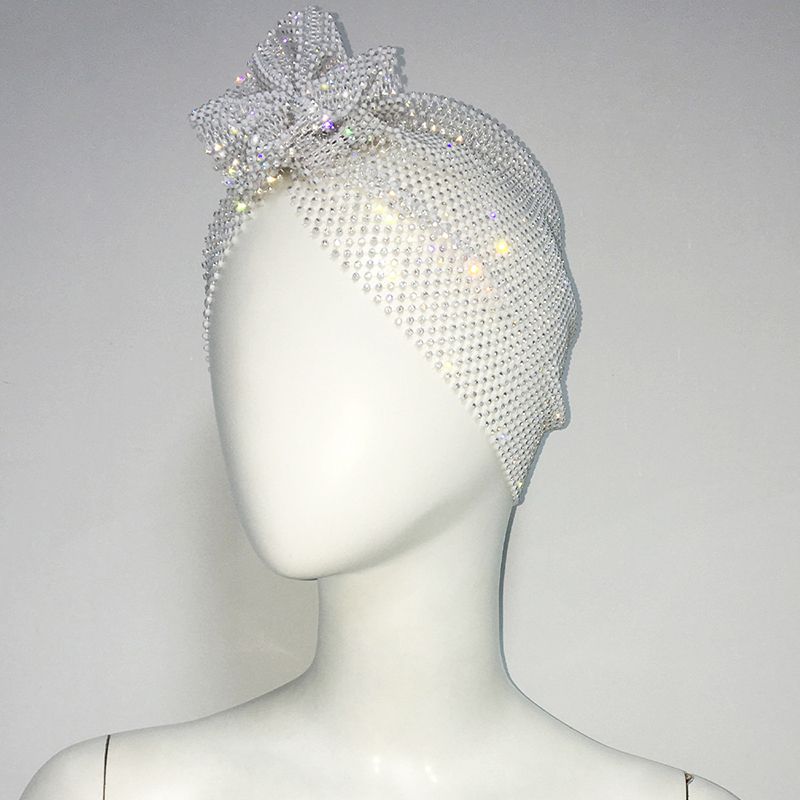 Fashion Style One White Fishnet Rhinestone Braided Hair Hat