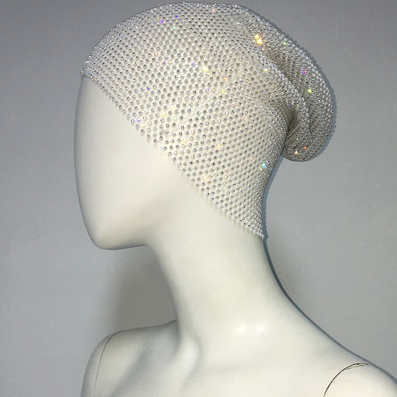 Fashion Style 2 White Fishnet Rhinestone Braided Hair Hat