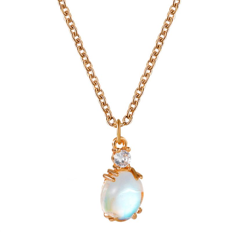 Fashion 4# Copper Set With Diamond Oval Moonstone Necklace