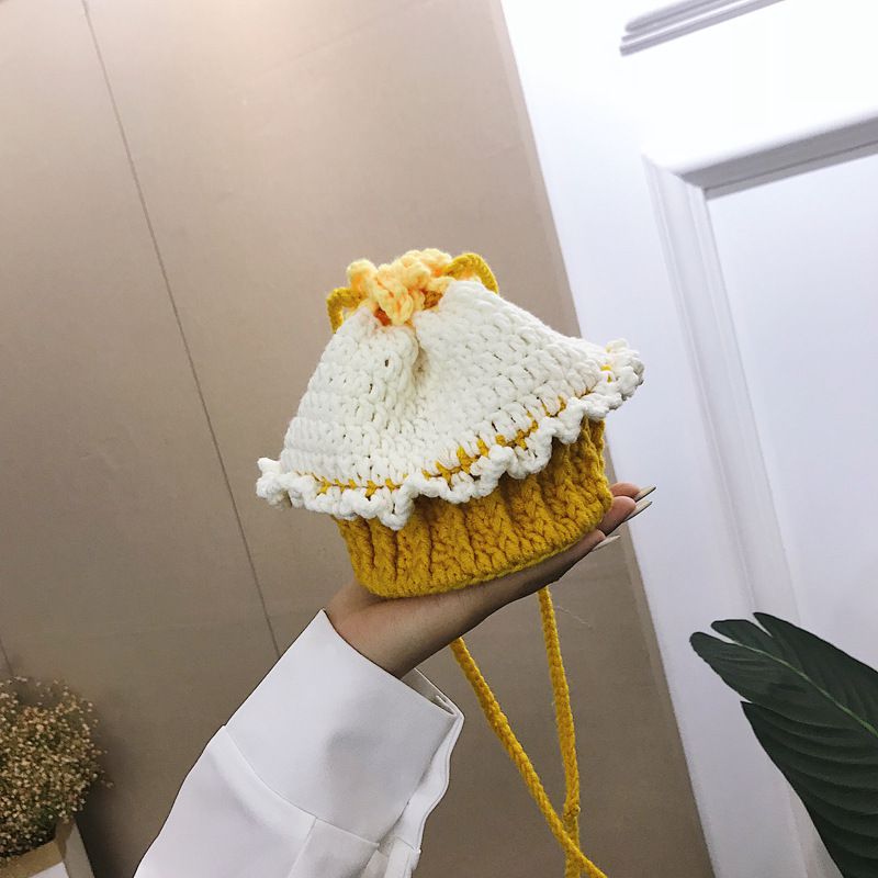 Fashion Yellow Material Package + Instructional Video Wool Crochet Cupcake Diy Crossbody Bag Material Package
