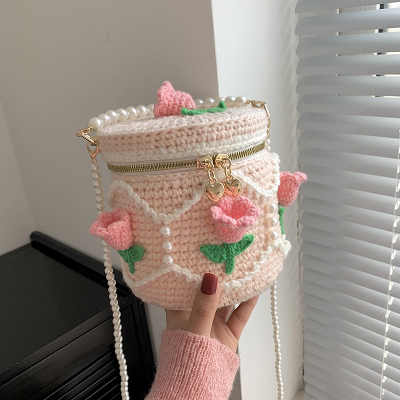 Fashion Tulip Material Pack + Instructional Video Wool Crochet Large Capacity Crossbody Bag Material Bag