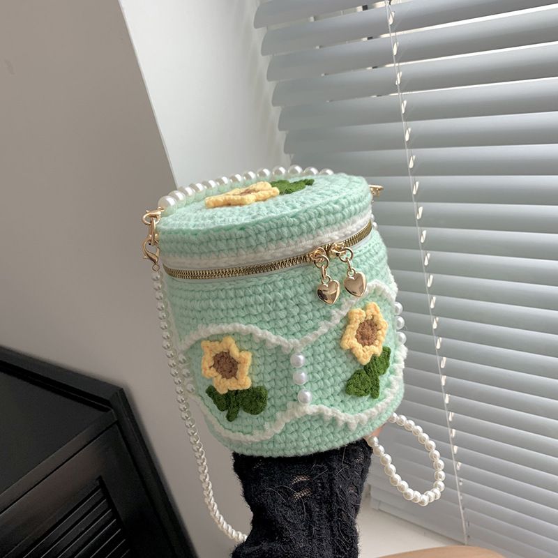 Fashion Sunflower Finished Product Package Wool Crochet Large Capacity Crossbody Bag