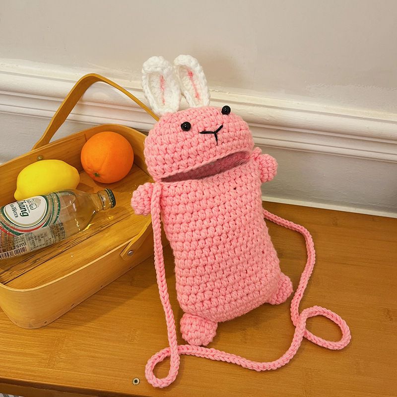 Fashion Pink Wool Crochet Large Capacity Crossbody Bag