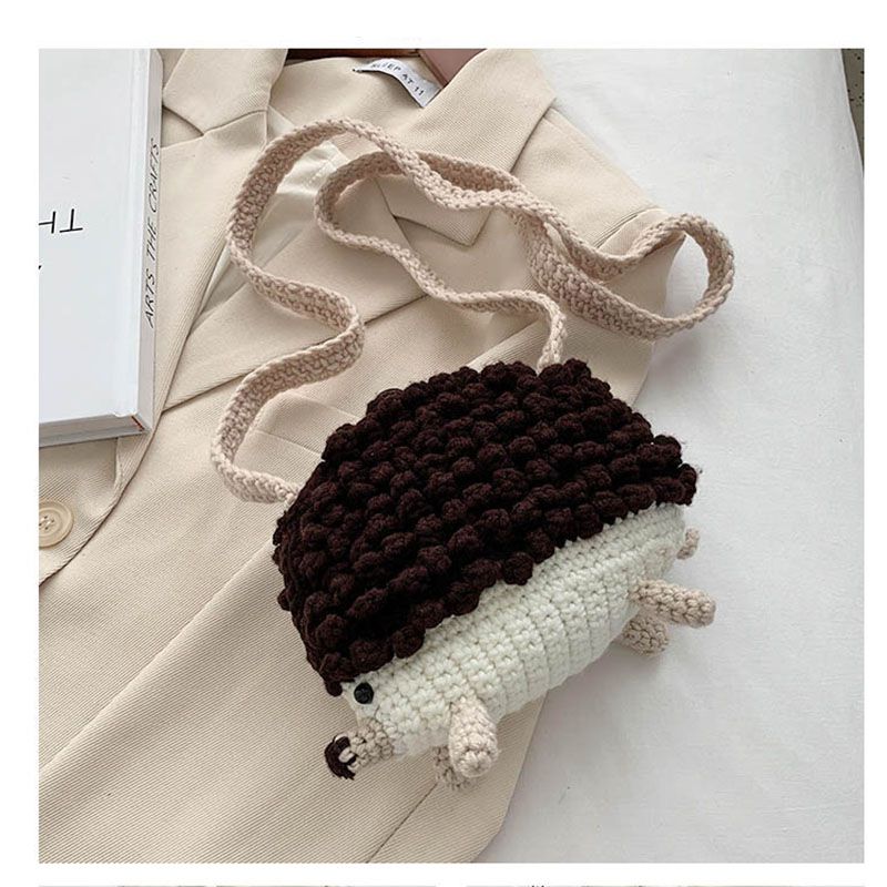 Fashion Coffee Colored Hedgehog Finished Product Bag Wool Crochet Large Capacity Crossbody Bag