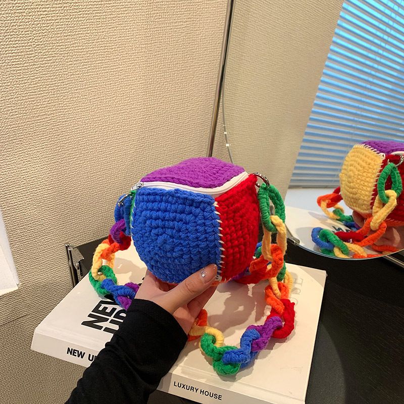 Fashion 1# Colorful Woolen Knitted Rubiks Cube Crossbody Bag
