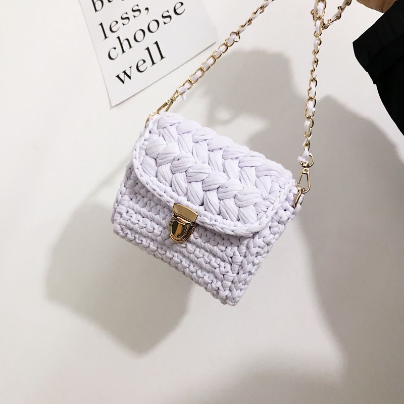 Fashion White [finished Product] Wool Braid Lock Crossbody Bag