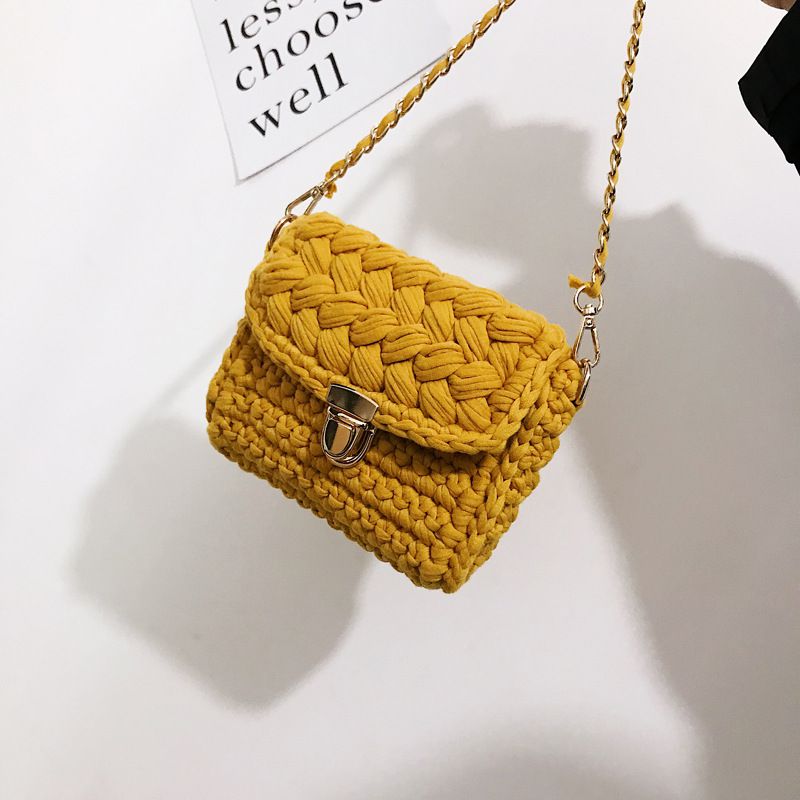 Fashion Yellow [finished Product] Wool Braid Lock Crossbody Bag