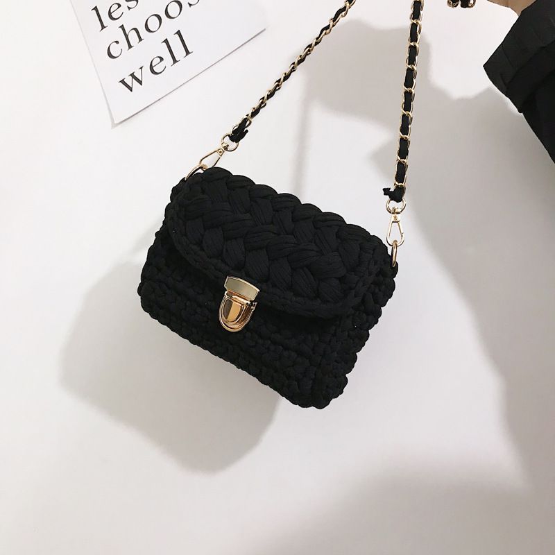 Fashion Black [finished Product] Wool Braid Lock Crossbody Bag