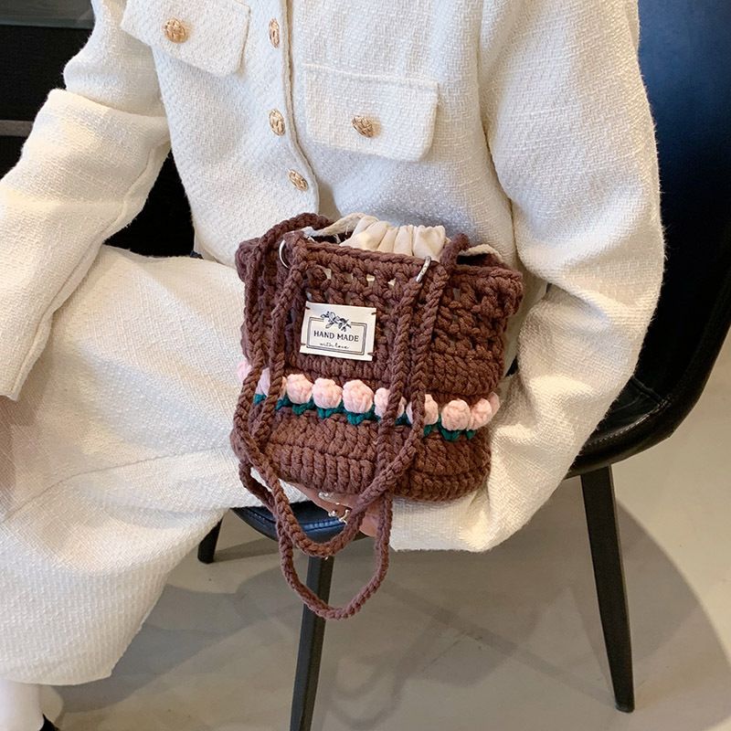 Fashion Brown Wool Knitted Tulip Shoulder Bag
