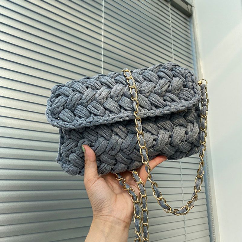 Fashion Gray Finished Product Package Textile Woven Flap Crossbody Bag