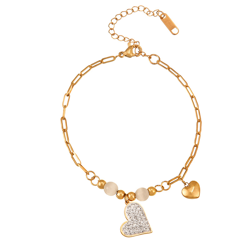 Fashion Gold Titanium Steel Inlaid With Zirconium Love Pendant Bracelet