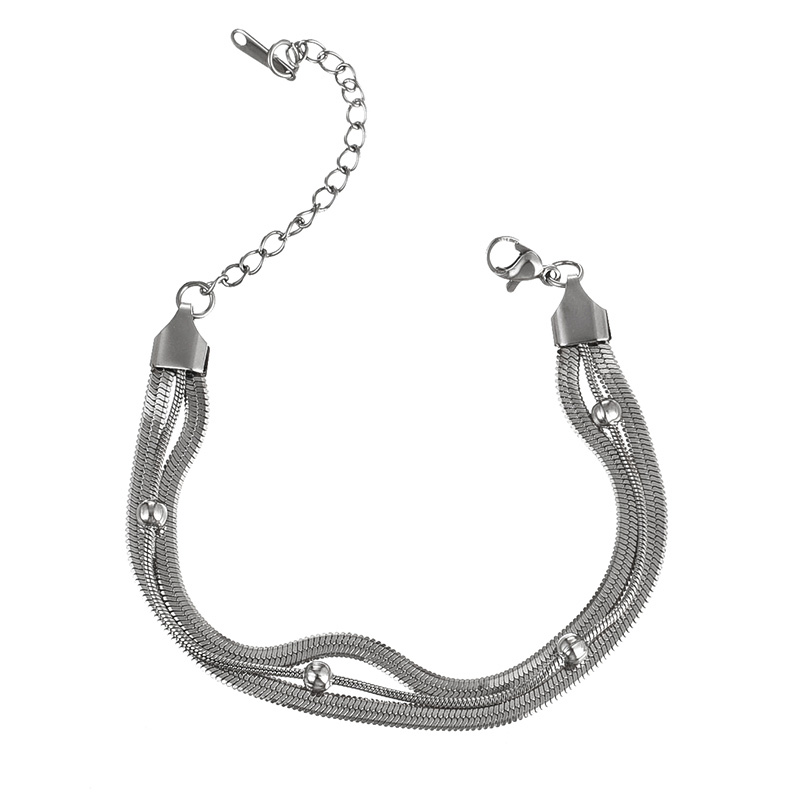 Fashion Silver Titanium Steel Multilayer Snake Bone Chain Bead Bracelet