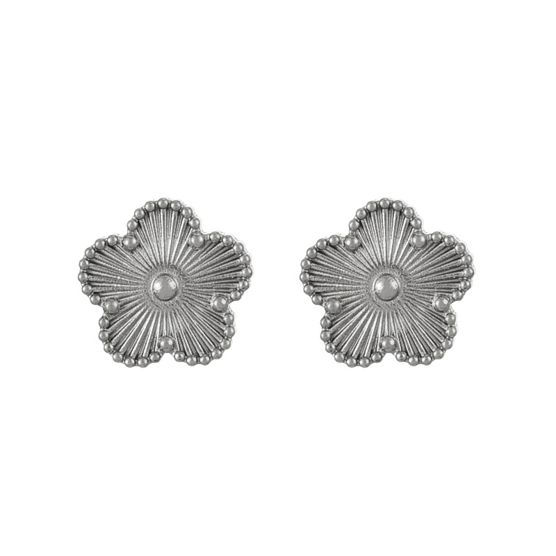 Fashion Silver Titanium Steel Flower Stud Earrings