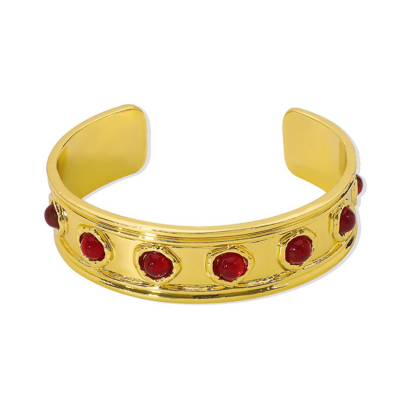 Fashion Red Alloy Inlaid Wide Textured Bracelet
