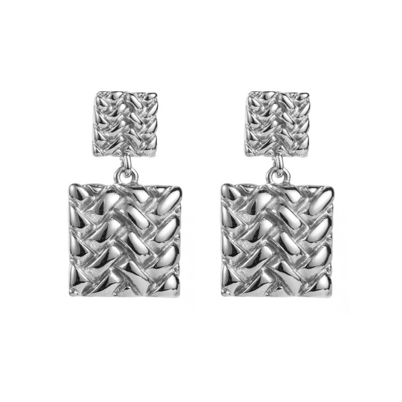 Fashion Steel Color Stainless Steel Concave And Convex Square Earrings