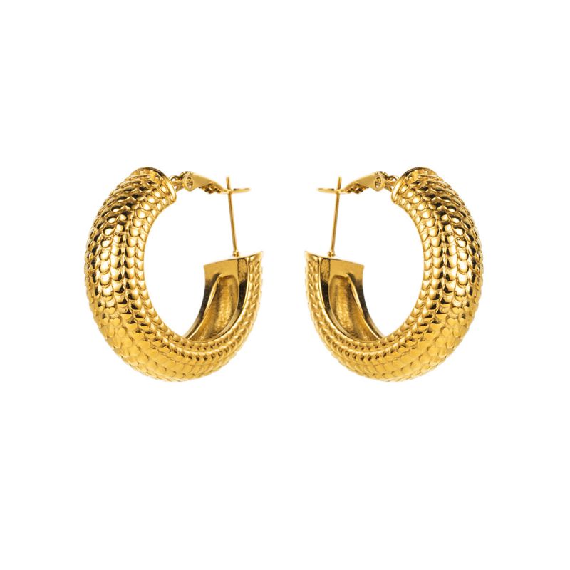 Fashion Gold Stainless Steel Fish Scale C-shaped Earrings