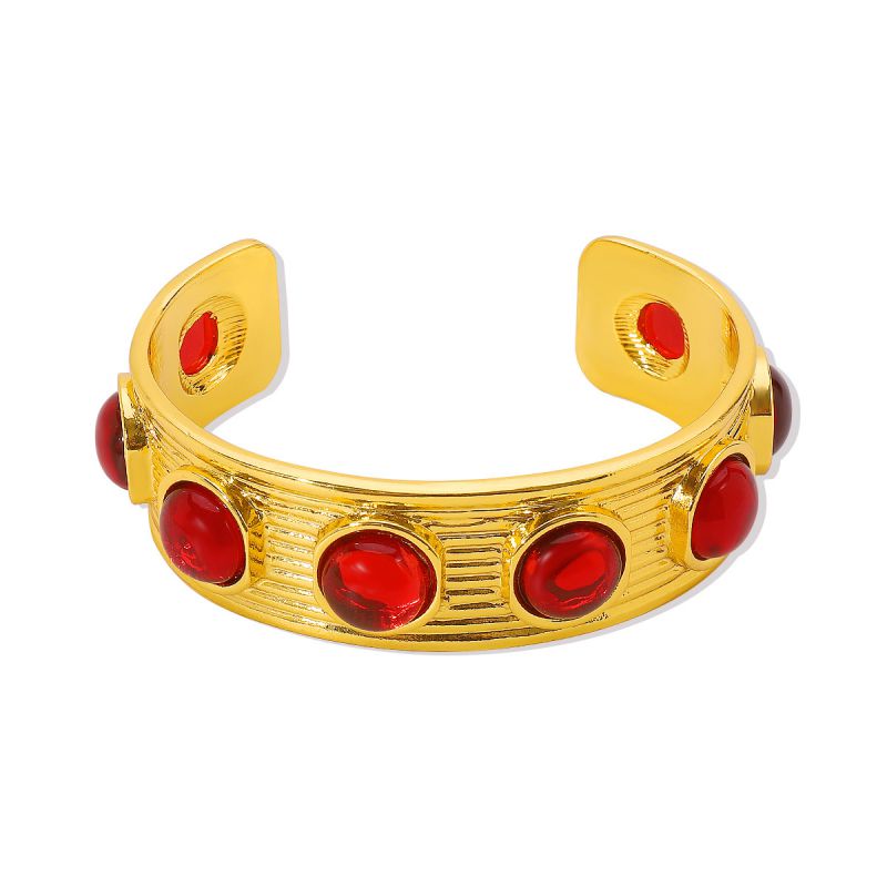Fashion Red Alloy Inlaid Wide Textured Bracelet