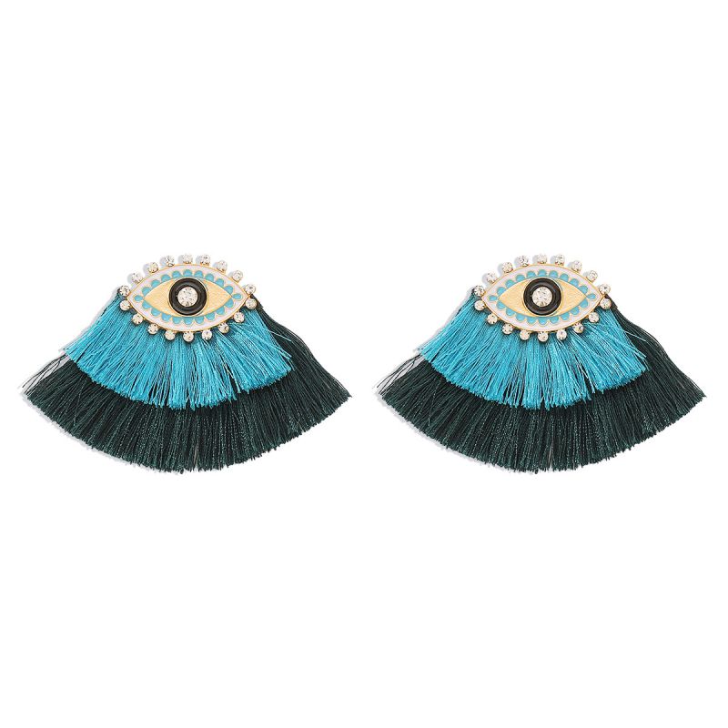 Fashion Blue+dark Green Alloy Diamond Eye Color Tassel Earrings