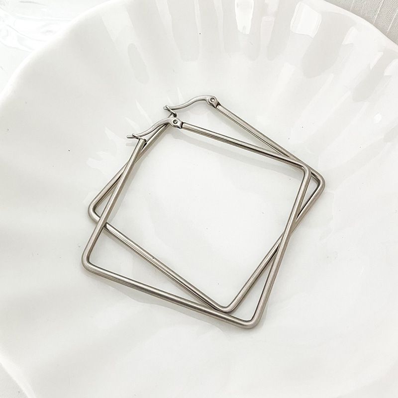 Fashion Silver Stainless Steel Square Earrings
