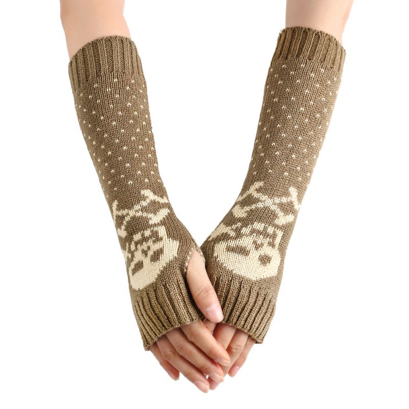 Fashion Khaki Acrylic Printed Knitted Finger Sleeves
