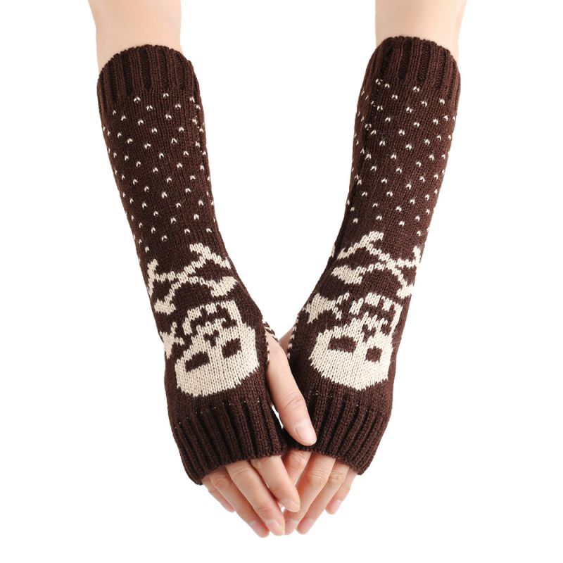 Fashion Brown Acrylic Printed Knitted Finger Sleeves