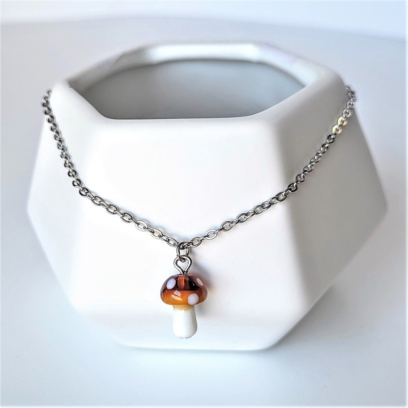 Fashion 5# Stainless Steel Mushroom Necklace