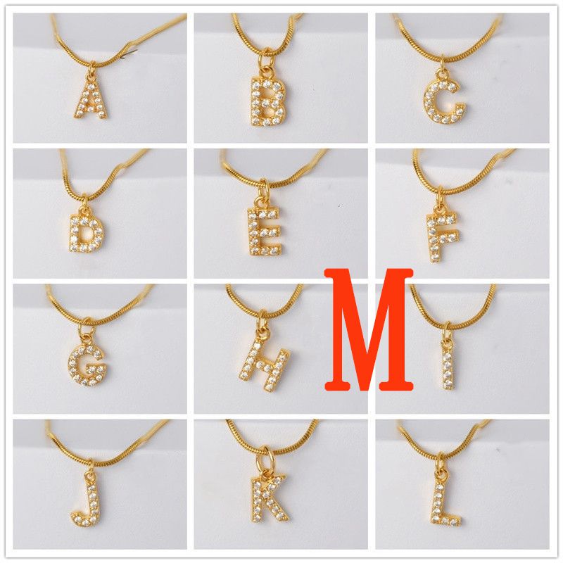 Fashion Golden M Gold Plated Copper And Diamond 26 Letter Necklace