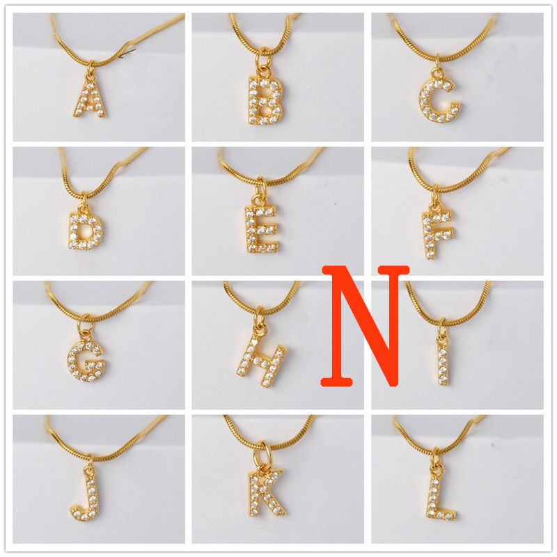 Fashion Golden N Gold Plated Copper And Diamond 26 Letter Necklace