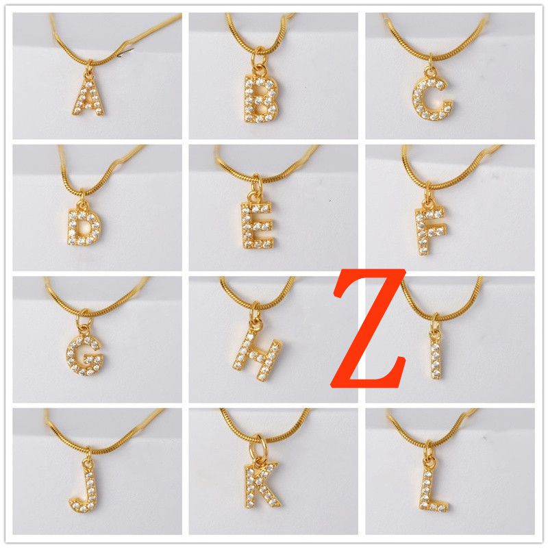 Fashion Golden Z Gold Plated Copper And Diamond 26 Letter Necklace
