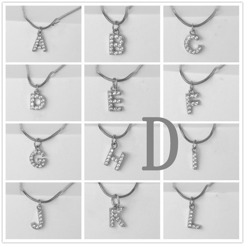 Fashion Silver D Gold Plated Copper And Diamond 26 Letter Necklace