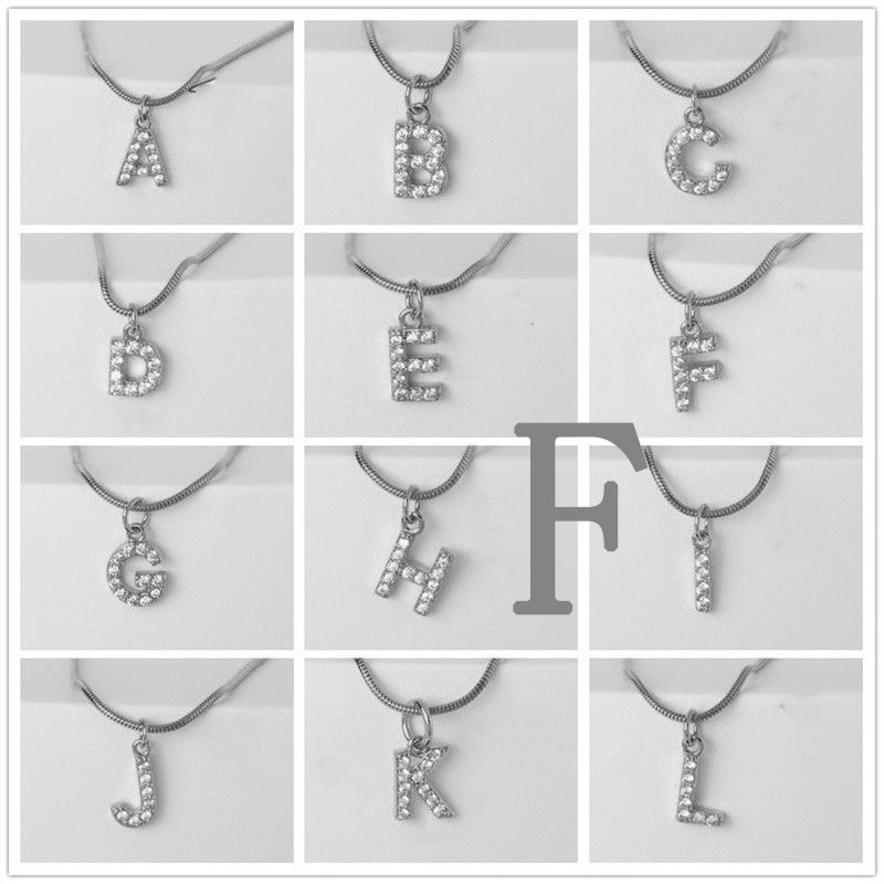Fashion Silver F Gold Plated Copper And Diamond 26 Letter Necklace