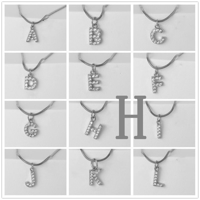 Fashion Silver H Gold Plated Copper And Diamond 26 Letter Necklace