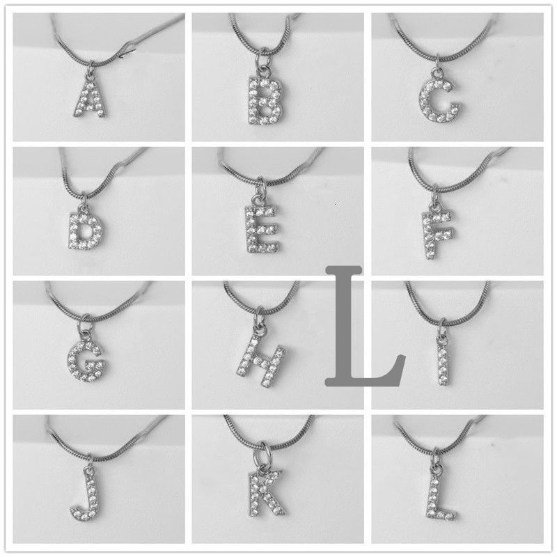 Fashion Silver L Gold Plated Copper And Diamond 26 Letter Necklace