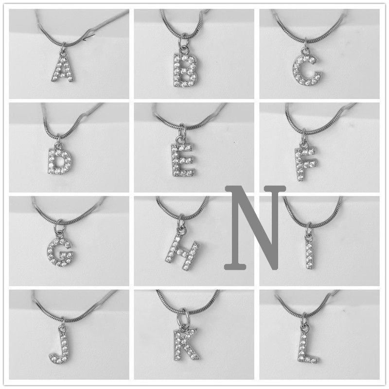 Fashion Silver N Gold Plated Copper And Diamond 26 Letter Necklace