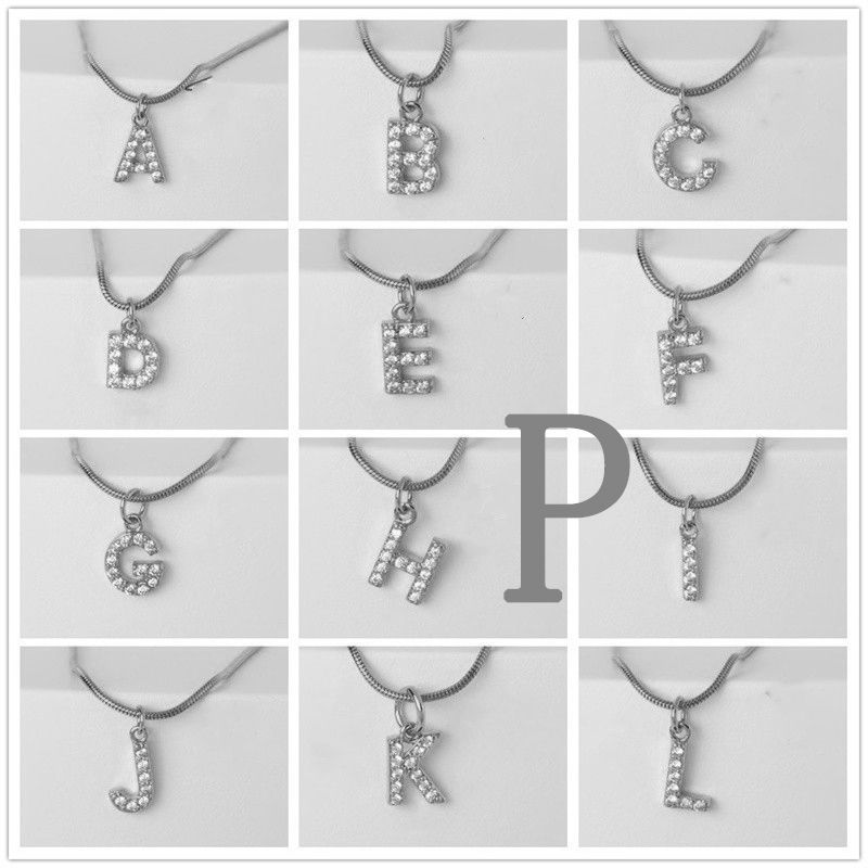 Fashion Silver P Gold Plated Copper And Diamond 26 Letter Necklace