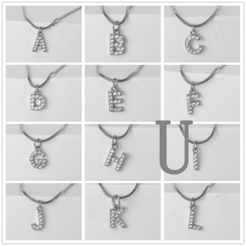 Fashion Silver U Gold Plated Copper And Diamond 26 Letter Necklace