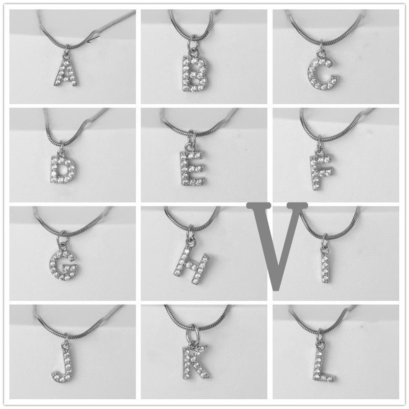 Fashion Silver V Gold Plated Copper And Diamond 26 Letter Necklace