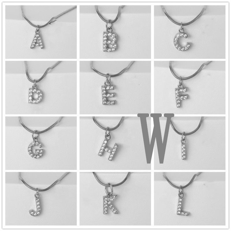 Fashion Silver W Gold Plated Copper And Diamond 26 Letter Necklace
