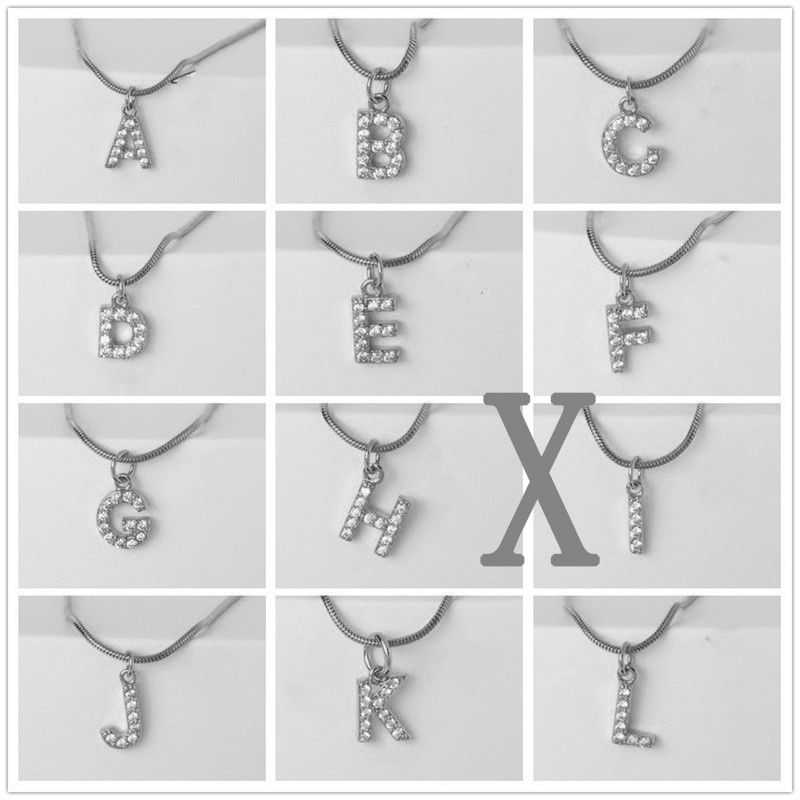 Fashion Silverx Gold Plated Copper And Diamond 26 Letter Necklace